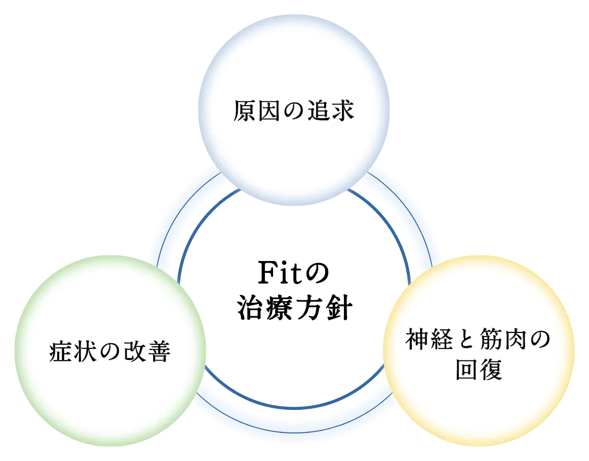 フィットの治療方針：原因の追求・症状の改善・神経と筋肉の回復