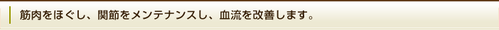 筋肉をほぐし、関節をメンテナンスし、血流を改善します。