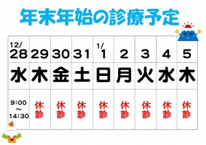 年末年始休診日